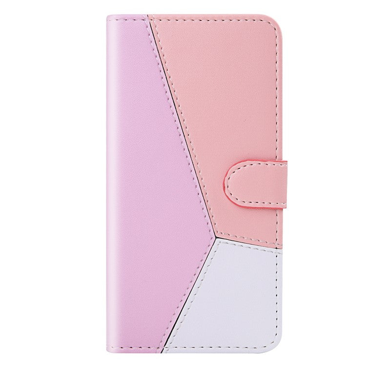 PU Leather Phone Case for Oppo A17 4G Three-color Splicing Stand Wallet Phone Cover - Purple / Pink / White