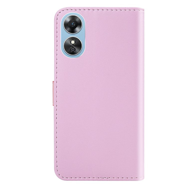 PU Leather Phone Case for Oppo A17 4G Three-color Splicing Stand Wallet Phone Cover - Purple / Pink / White