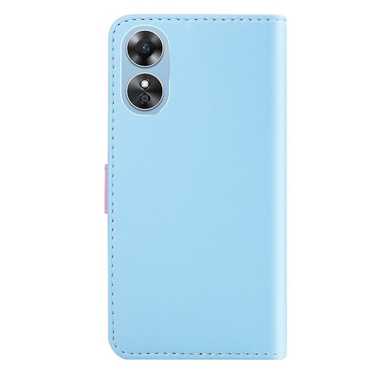 PU Leather Phone Case for Oppo A17 4G Three-color Splicing Stand Wallet Phone Cover - Blue / Purple / Grey