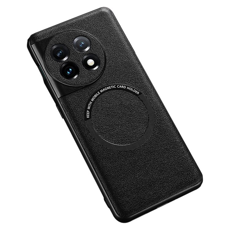 Magnetic Phone Case for OnePlus 11 5G , PU Leather Coated TPU + PC Electroplating Back Cover - Black