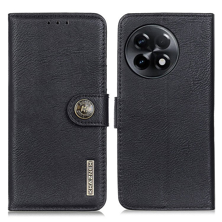 KHAZNEH For OnePlus Ace 2 5G / 11R 5G Cowhide Texture Leather Phone Case Anti-shock Flip Cover Wallet Stand - Black