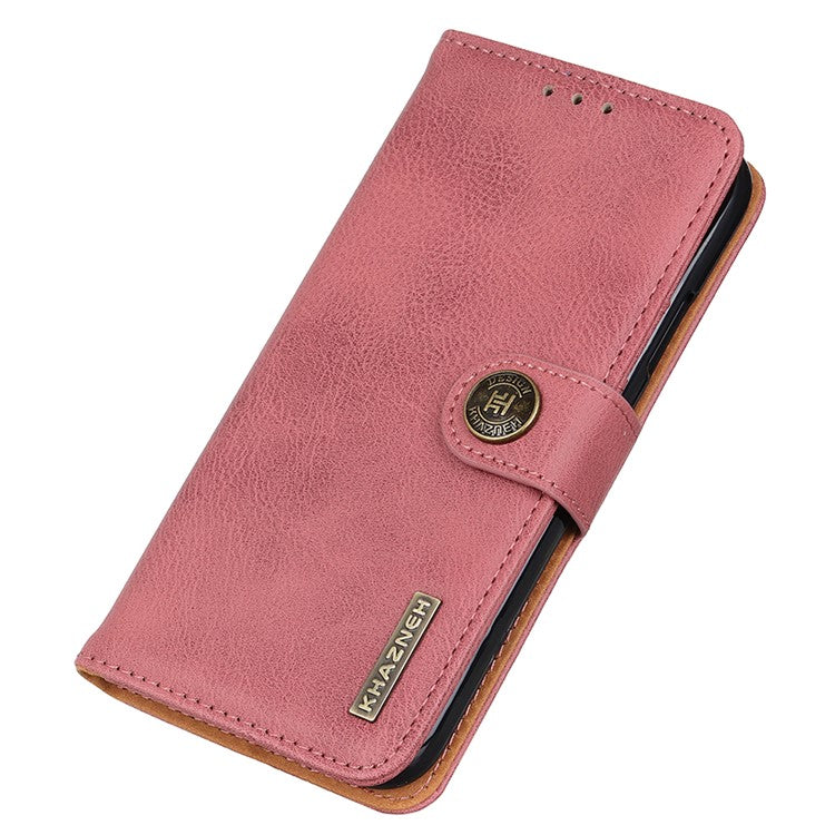 KHAZNEH For OnePlus Ace 2 5G / 11R 5G Cowhide Texture Leather Phone Case Anti-shock Flip Cover Wallet Stand - Pink
