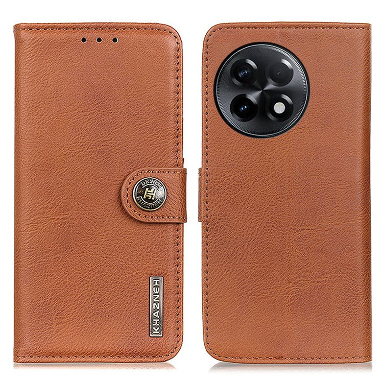 KHAZNEH For OnePlus Ace 2 5G / 11R 5G Cowhide Texture Leather Phone Case Anti-shock Flip Cover Wallet Stand - Brown