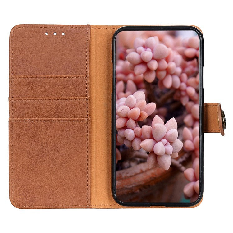 KHAZNEH For OnePlus Ace 2 5G / 11R 5G Cowhide Texture Leather Phone Case Anti-shock Flip Cover Wallet Stand - Brown