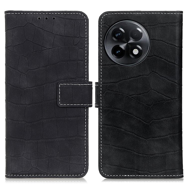 For OnePlus Ace 2 5G / 11R 5G Crocodile Texture Leather Shockproof Phone Case with Wallet Stand - Black
