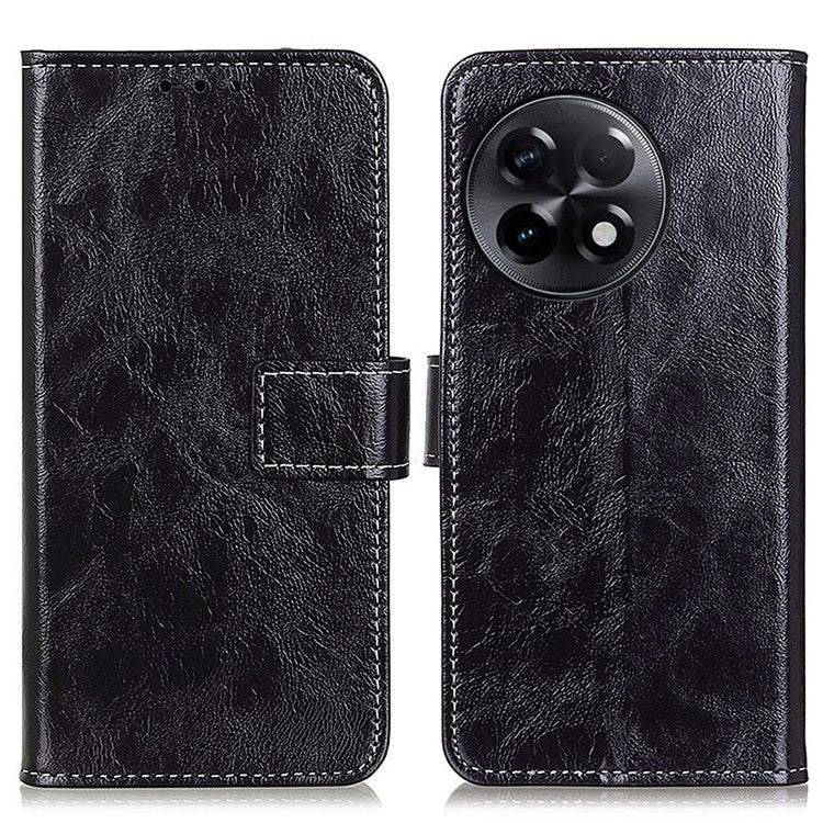 For OnePlus Ace 2 5G / 11R 5G Retro Phone Case Stand Crazy Horse Texture Leather Wallet Shockproof Cover - Black