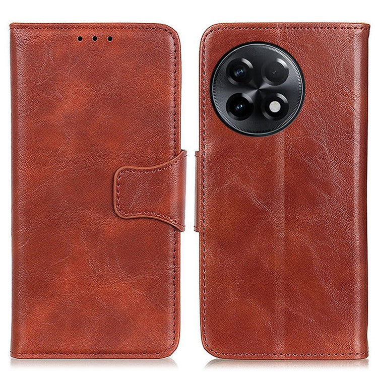 For OnePlus Ace 2 5G / 11R 5G Crazy Horse Texture Cover Split Leather Wallet Phone Stand Case - Brown