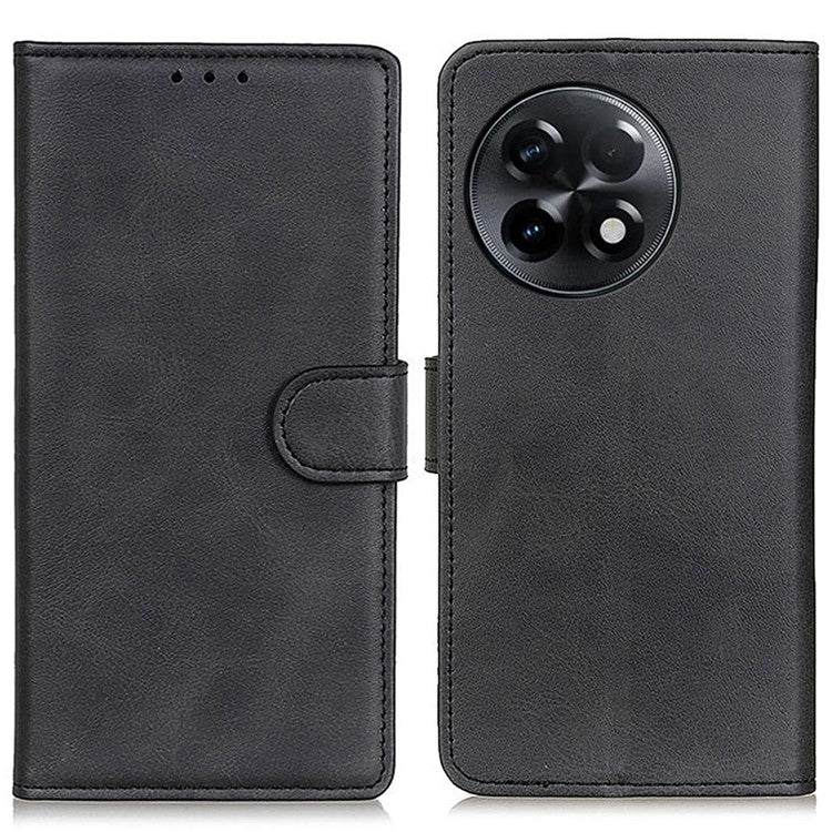 For OnePlus Ace 2 5G / 11R 5G Cowhide Texture Stand Case Wallet PU Leather Phone Cover - Black