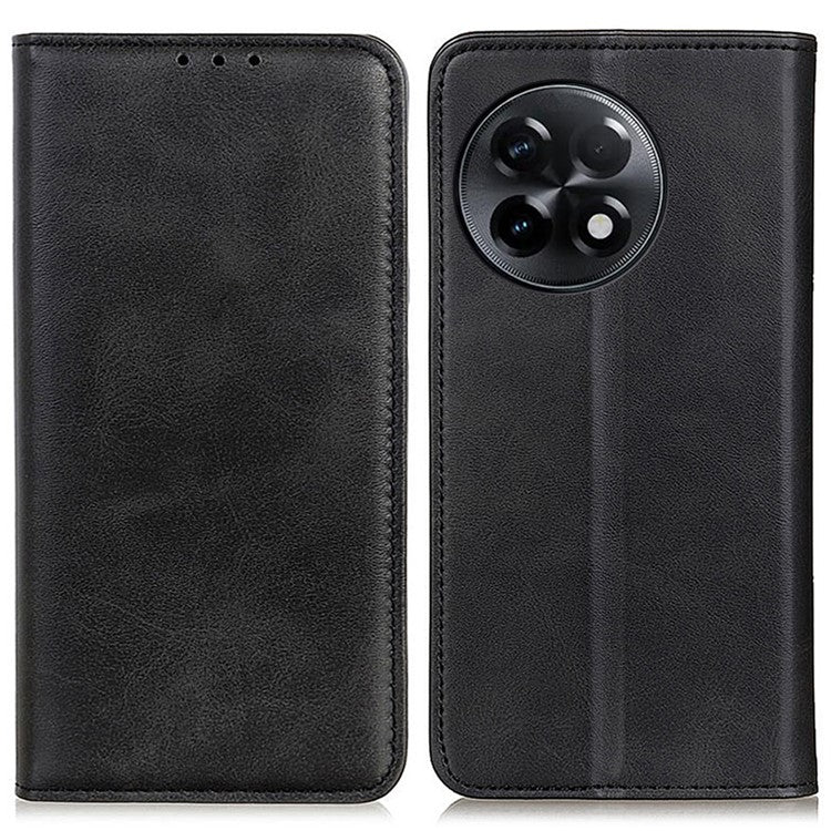 Split Leather Phone Stand Case for OnePlus Ace 2 5G / 11R 5G Shockproof Wallet Cover - Black