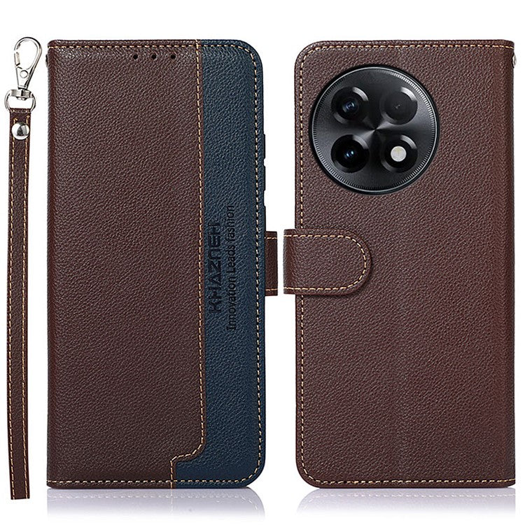KHAZNEH For OnePlus Ace 2 5G / 11R 5G Stand Wallet Case RFID Blocking PU Leather Litchi Texture Cover - Brown
