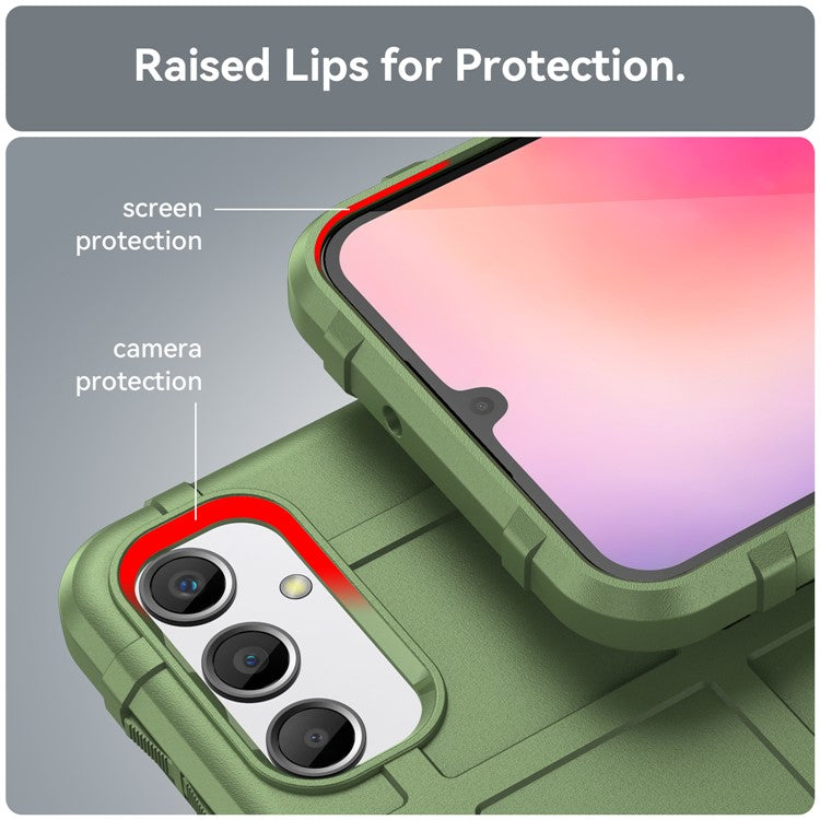 Drop-proof TPU Phone Cover for Samsung Galaxy A24 4G (162.1 x 77.6 x 8.3mm) Rugged Square Grid Texture Phone Case - Green