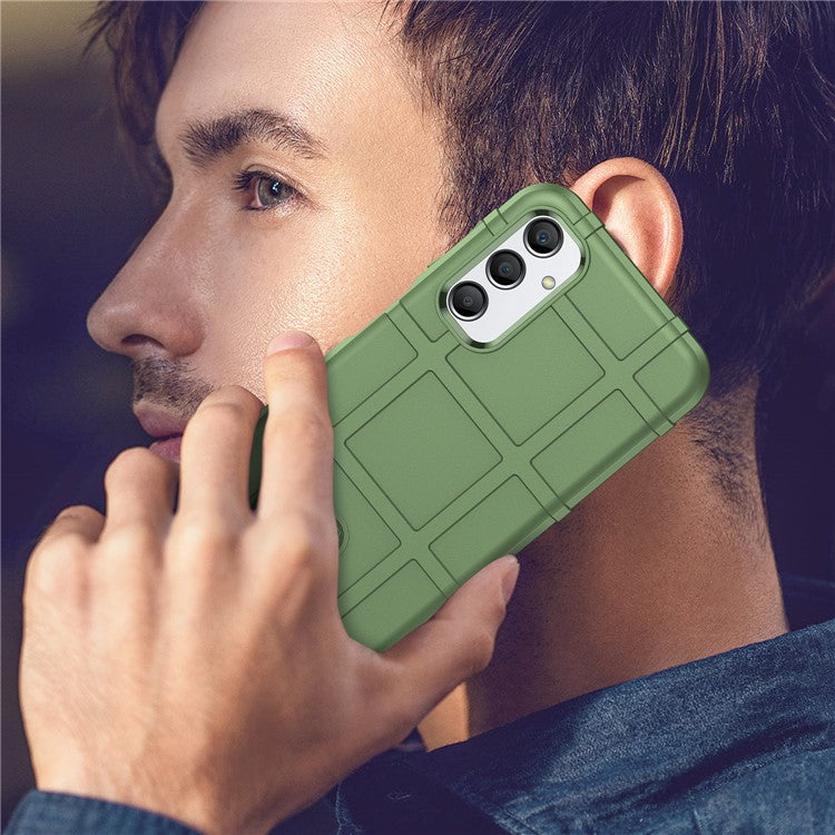 Drop-proof TPU Phone Cover for Samsung Galaxy A24 4G (162.1 x 77.6 x 8.3mm) Rugged Square Grid Texture Phone Case - Green