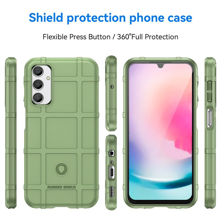 Drop-proof TPU Phone Cover for Samsung Galaxy A24 4G (162.1 x 77.6 x 8.3mm) Rugged Square Grid Texture Phone Case - Green