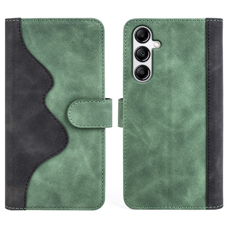 For Samsung Galaxy A34 5G Wallet Case Dual Color Splicing Stand PU Leather Phone Cover - Green