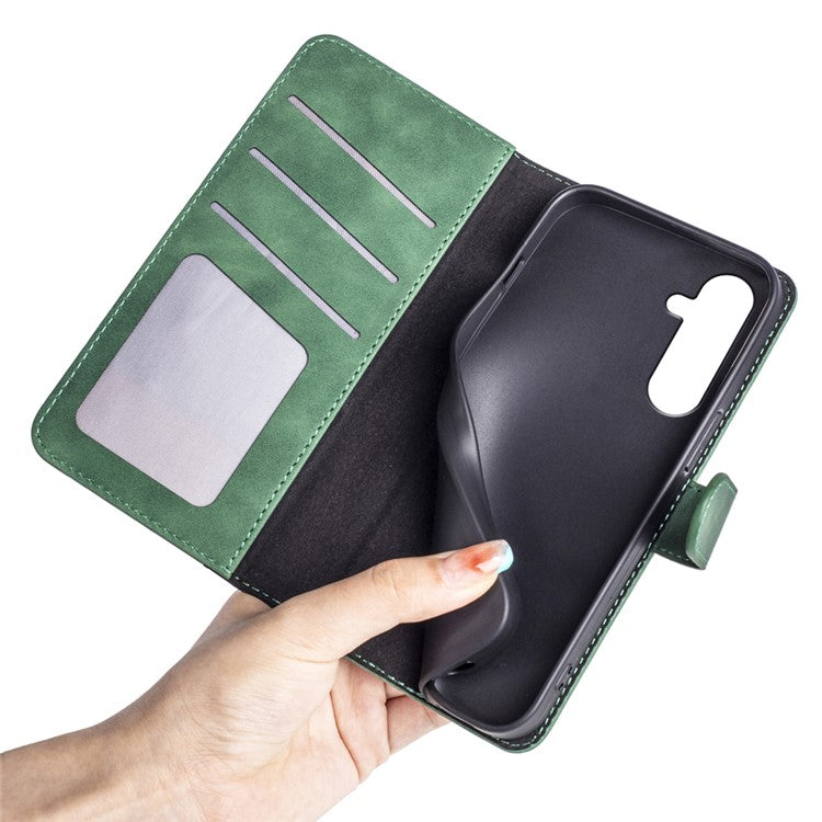 For Samsung Galaxy A34 5G Wallet Case Dual Color Splicing Stand PU Leather Phone Cover - Green