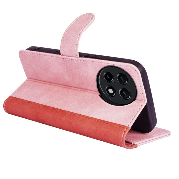 For OnePlus Ace 2 5G / 11R 5G Wallet Case Dual Color Splicing PU Leather Phone Cover with Stand - Pink