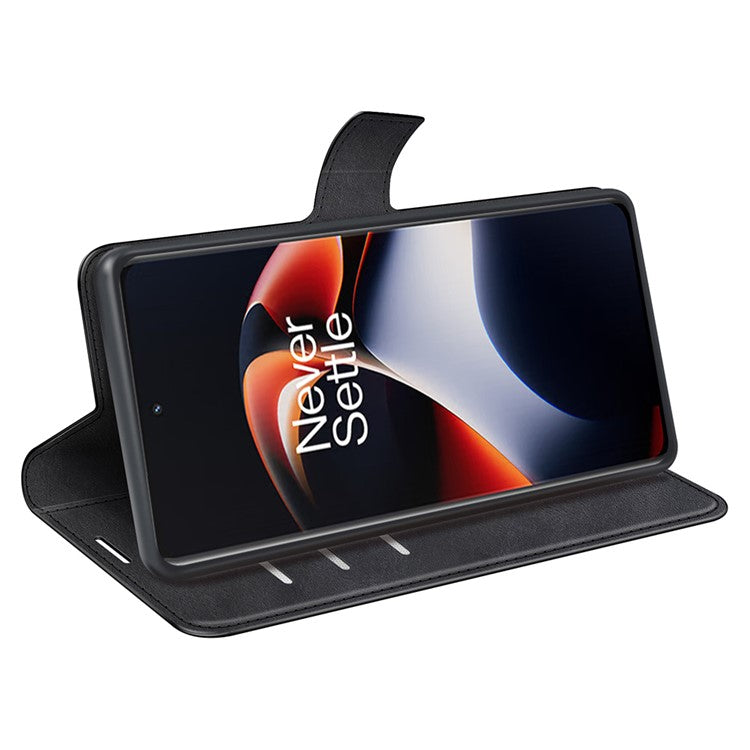 For OnePlus Ace 2 5G / 11R 5G Calf Texture Stand Wallet Case Square Magnetic Clasp Phone Cover - Black