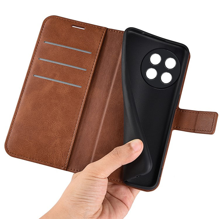 For OnePlus Ace 2 5G / 11R 5G Calf Texture Stand Wallet Case Square Magnetic Clasp Phone Cover - Light Brown