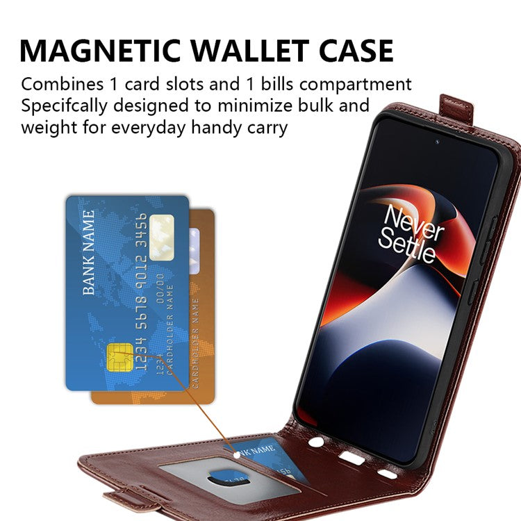 Vertical Flip Cover for OnePlus Ace 2 5G / 11R 5G , Crazy Horse Texture Leather Card Slot Case - Brown