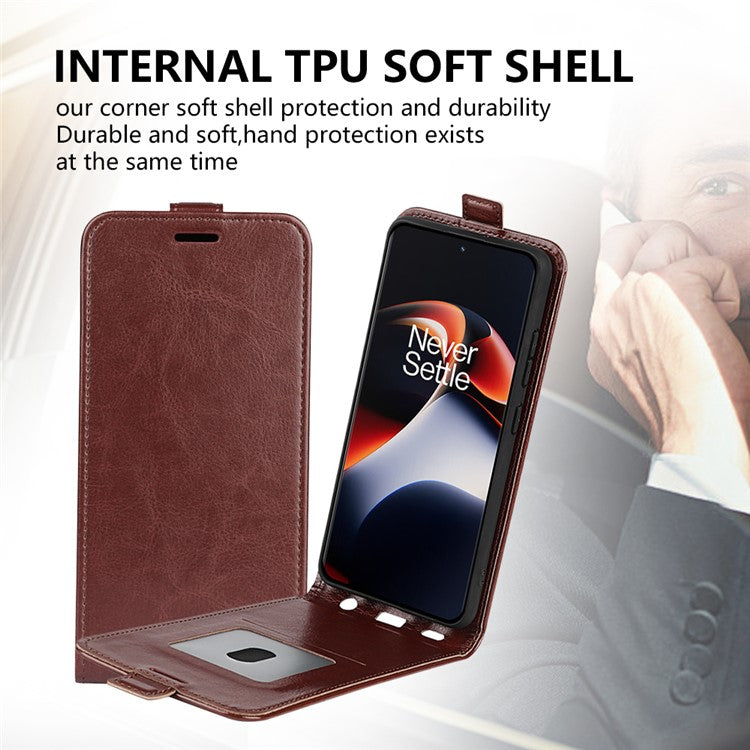 Vertical Flip Cover for OnePlus Ace 2 5G / 11R 5G , Crazy Horse Texture Leather Card Slot Case - Brown