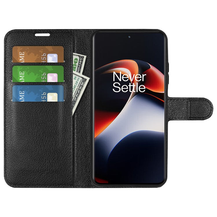 Shockproof Phone Case for OnePlus Ace 2 5G / 11R 5G Litchi Texture Wallet Phone Cover with Stand - Black