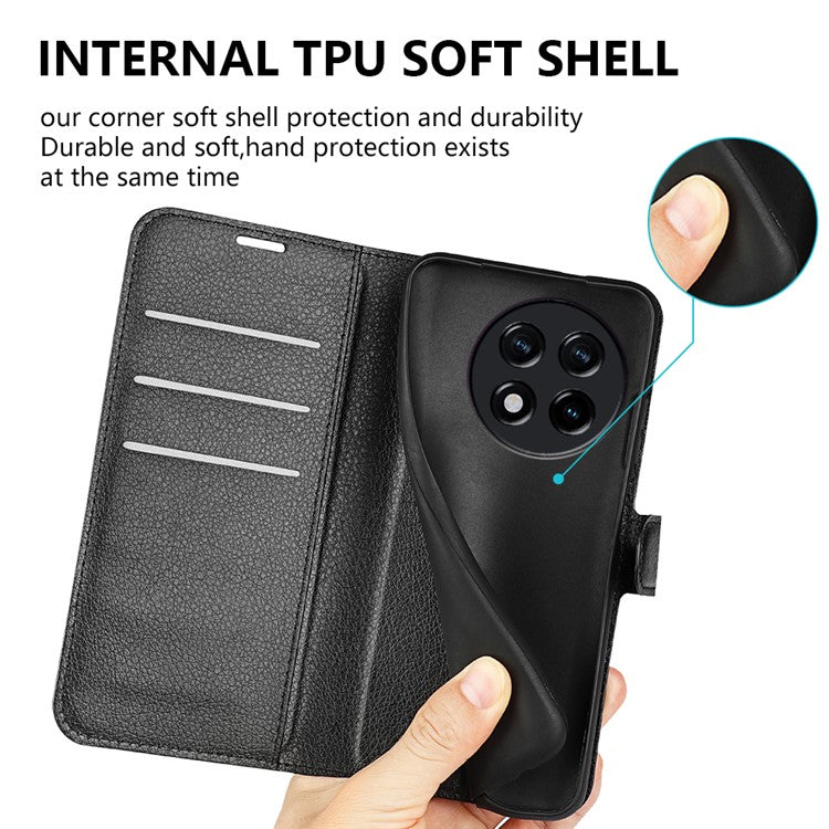 Shockproof Phone Case for OnePlus Ace 2 5G / 11R 5G Litchi Texture Wallet Phone Cover with Stand - Black