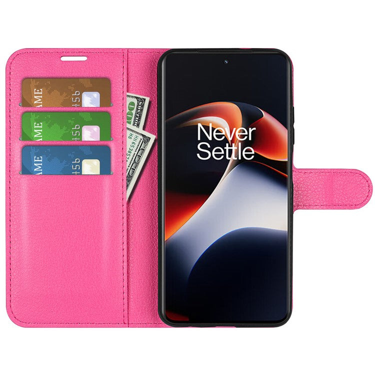 Shockproof Phone Case for OnePlus Ace 2 5G / 11R 5G Litchi Texture Wallet Phone Cover with Stand - Rose
