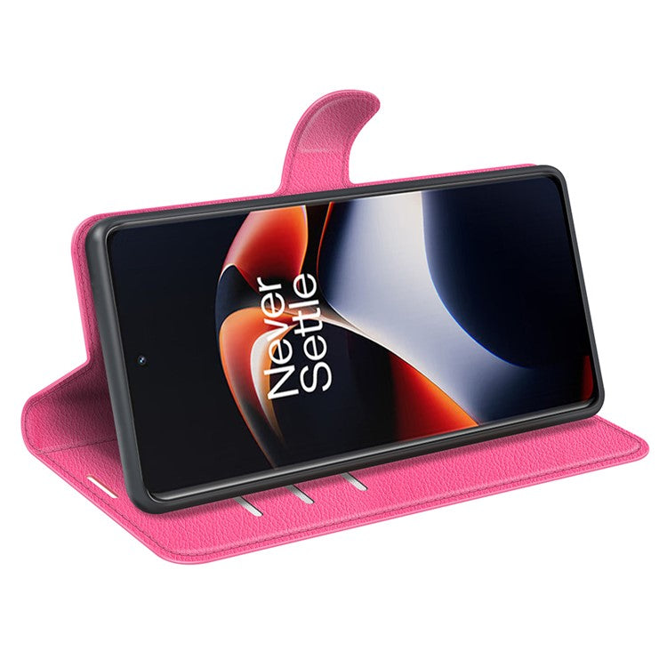 Shockproof Phone Case for OnePlus Ace 2 5G / 11R 5G Litchi Texture Wallet Phone Cover with Stand - Rose