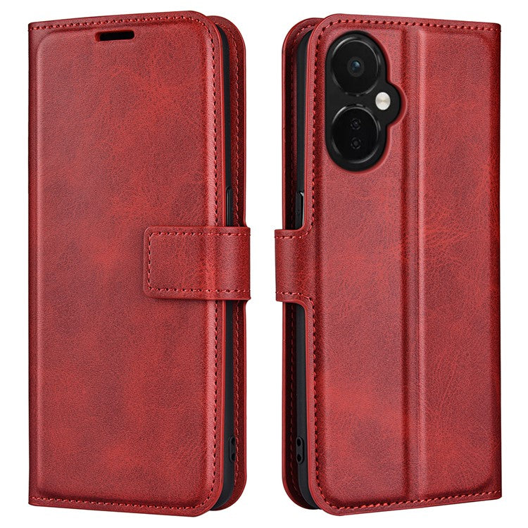 For OnePlus Nord CE 3 Lite 5G / Nord N30 5G Leather Calf Texture Stand Wallet Phone Case Square Magnetic Phone Cover - Red