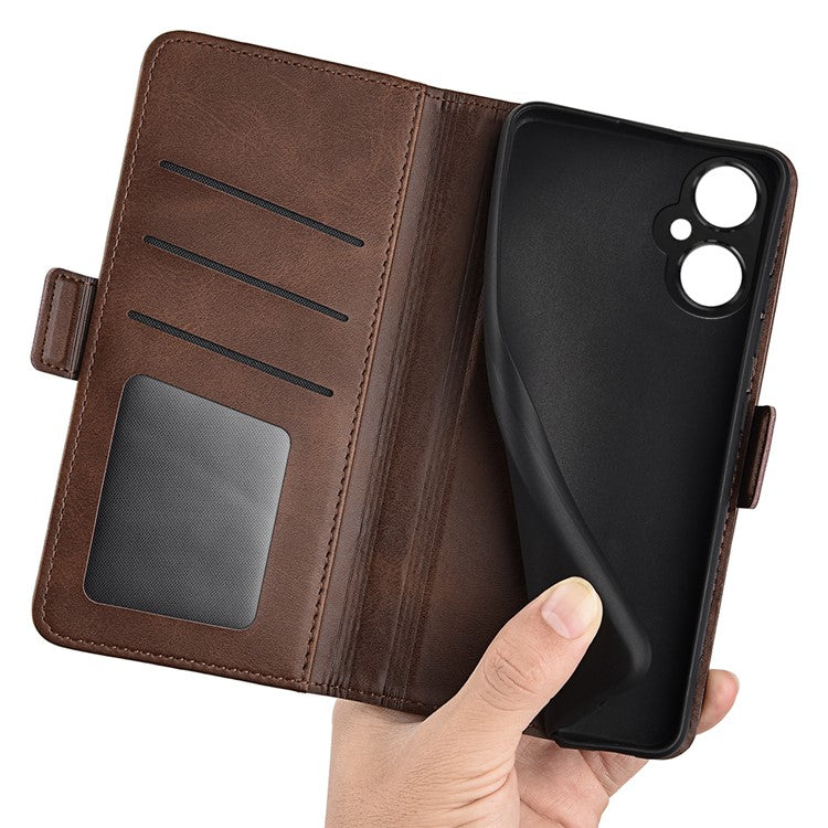For OnePlus Nord CE 3 Lite 5G / Nord N30 5G Phone Case Leather Calf Texture Magnetic Stand Wallet Cell Phone Cover - Brown