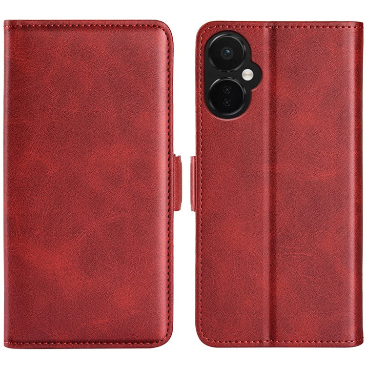For OnePlus Nord CE 3 Lite 5G / Nord N30 5G Phone Case Leather Calf Texture Magnetic Stand Wallet Cell Phone Cover - Red