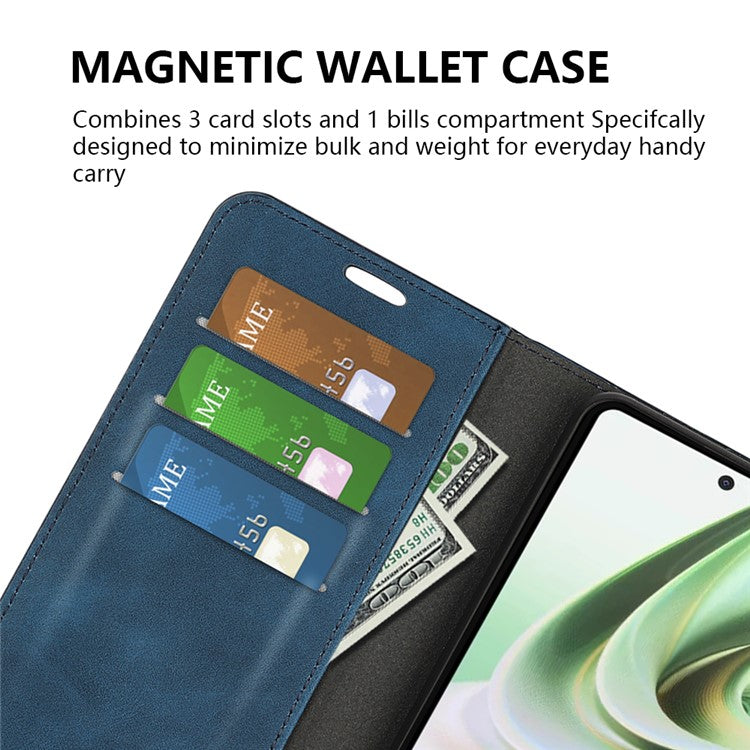 For OnePlus Nord CE 3 Lite 5G / Nord N30 5G Magnetic Auto Closing Skin-touch Feeling Stand Wallet Leather Phone Case - Blue