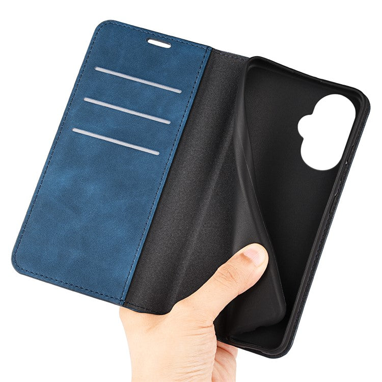 For OnePlus Nord CE 3 Lite 5G / Nord N30 5G Magnetic Auto Closing Skin-touch Feeling Stand Wallet Leather Phone Case - Blue