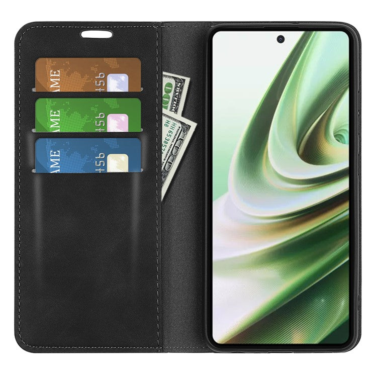 For OnePlus Nord CE 3 Lite 5G / Nord N30 5G Magnetic Auto Closing Skin-touch Feeling Stand Wallet Leather Phone Case - Black