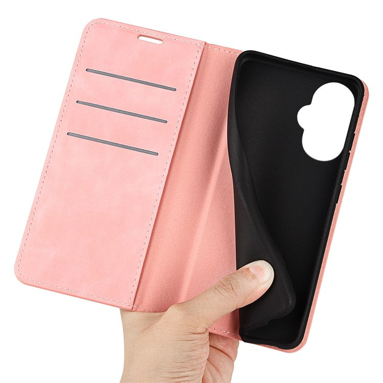 For OnePlus Nord CE 3 Lite 5G / Nord N30 5G Magnetic Auto Closing Skin-touch Feeling Stand Wallet Leather Phone Case - Pink