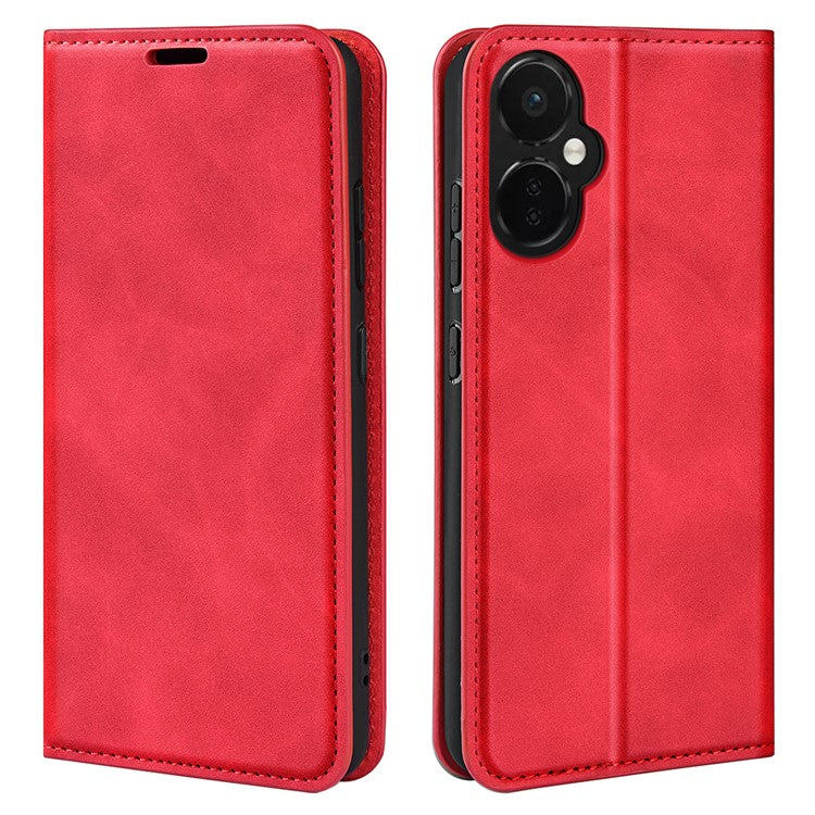 For OnePlus Nord CE 3 Lite 5G / Nord N30 5G Magnetic Auto Closing Skin-touch Feeling Stand Wallet Leather Phone Case - Red