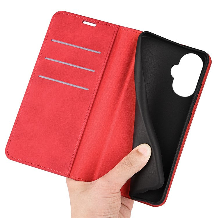 For OnePlus Nord CE 3 Lite 5G / Nord N30 5G Magnetic Auto Closing Skin-touch Feeling Stand Wallet Leather Phone Case - Red