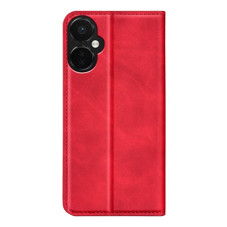 For OnePlus Nord CE 3 Lite 5G / Nord N30 5G Magnetic Auto Closing Skin-touch Feeling Stand Wallet Leather Phone Case - Red