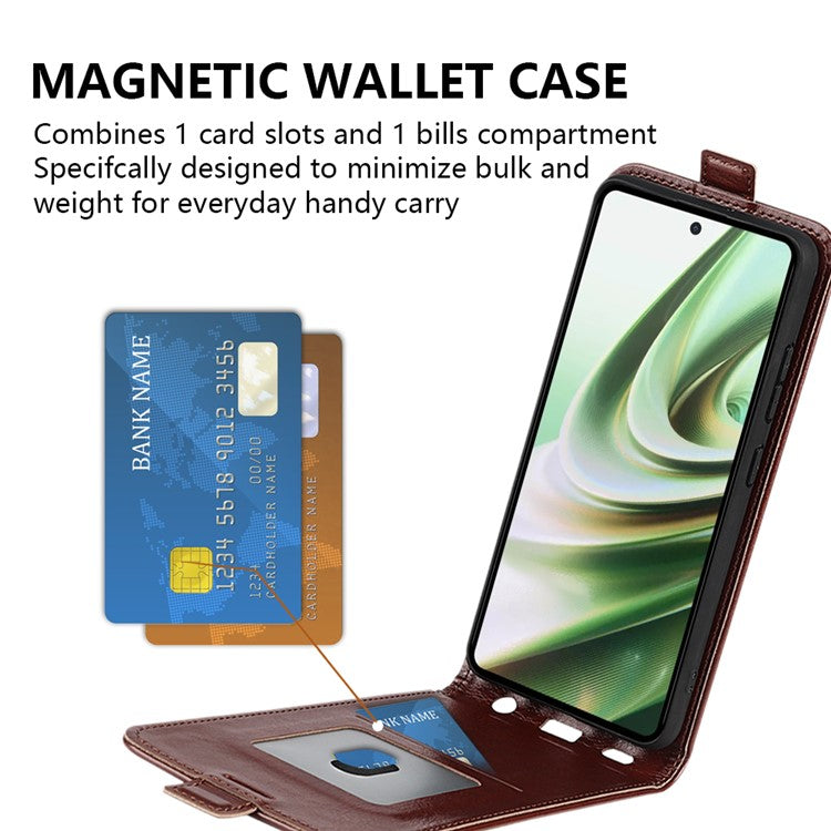 Crazy Horse Texture Leather Phone Case for OnePlus Nord CE 3 Lite 5G / Nord N30 5G , Card Holder Vertical Flip Cover - Brown