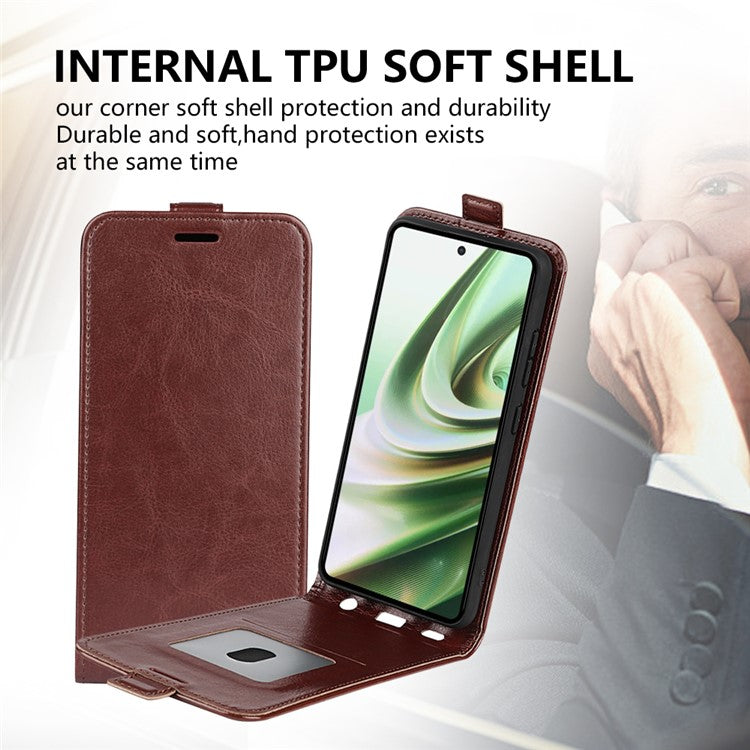 Crazy Horse Texture Leather Phone Case for OnePlus Nord CE 3 Lite 5G / Nord N30 5G , Card Holder Vertical Flip Cover - Brown