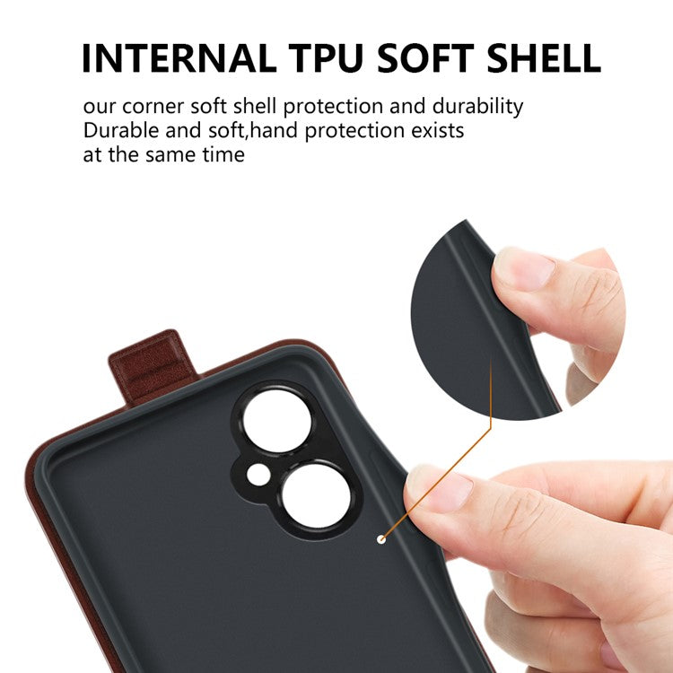 Crazy Horse Texture Leather Phone Case for OnePlus Nord CE 3 Lite 5G / Nord N30 5G , Card Holder Vertical Flip Cover - Brown