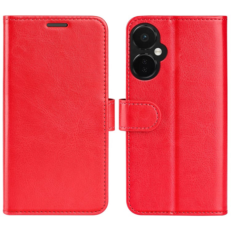 Cell Phone Case for OnePlus Nord CE 3 Lite 5G / Nord N30 5G , PU Leather Crazy Horse Texture Flip Stand Cover Wallet - Red