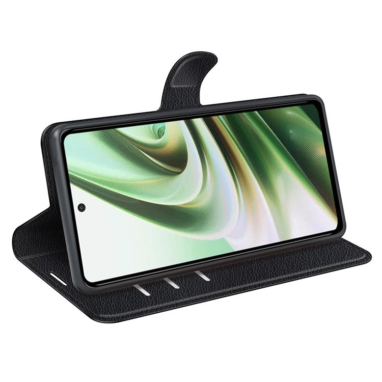 For OnePlus Nord CE 3 Lite 5G / Nord N30 5G Litchi Texture Leather Phone Stand Wallet Cover Anti-Dust Flip Case - Black