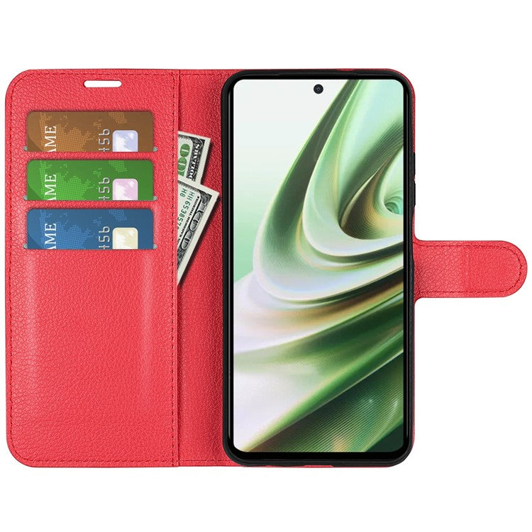 For OnePlus Nord CE 3 Lite 5G / Nord N30 5G Litchi Texture Leather Phone Stand Wallet Cover Anti-Dust Flip Case - Red