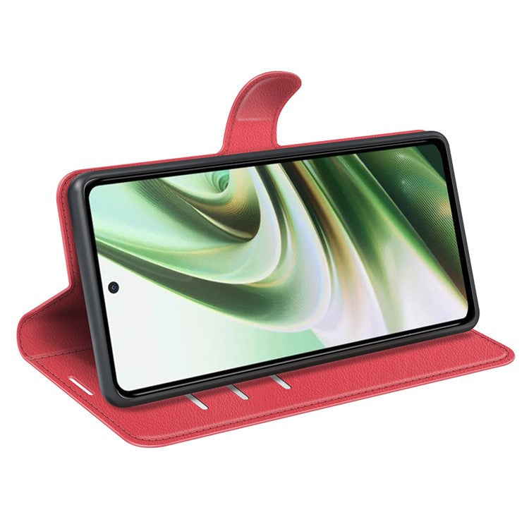 For OnePlus Nord CE 3 Lite 5G / Nord N30 5G Litchi Texture Leather Phone Stand Wallet Cover Anti-Dust Flip Case - Red