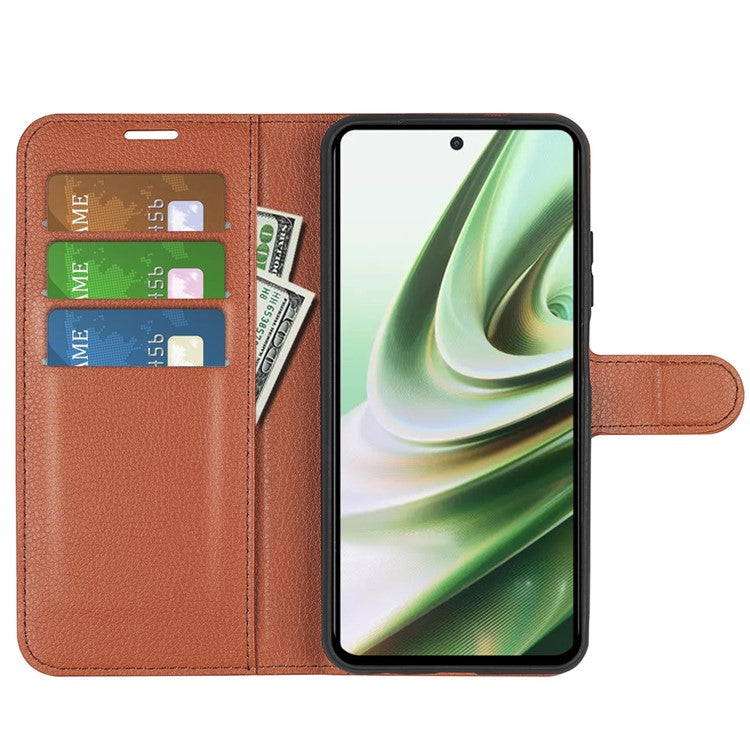 For OnePlus Nord CE 3 Lite 5G / Nord N30 5G Litchi Texture Leather Phone Stand Wallet Cover Anti-Dust Flip Case - Brown