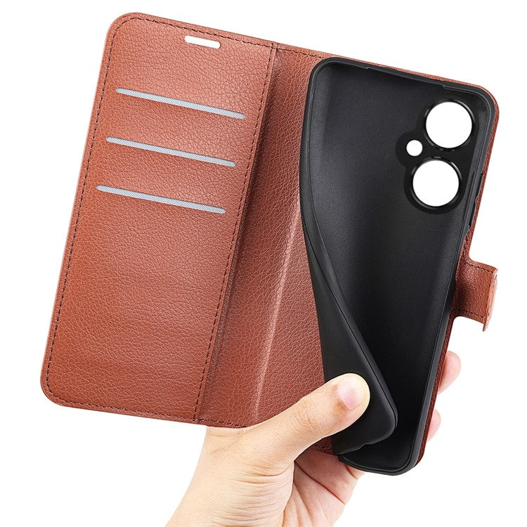 For OnePlus Nord CE 3 Lite 5G / Nord N30 5G Litchi Texture Leather Phone Stand Wallet Cover Anti-Dust Flip Case - Brown
