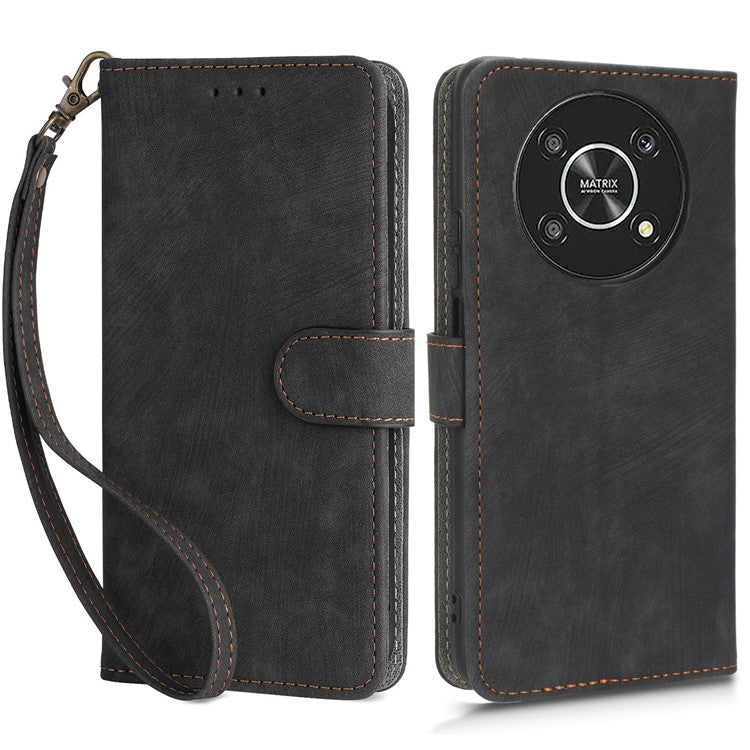 For Honor Magic4 Lite 5G / X9 5G / X30 5G Phone Bag Case RFID Blocking Wallet Leather Stand Phone Cover with Strap - Black
