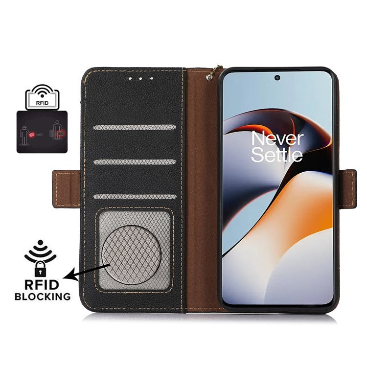 TJ for OnePlus Ace 2 5G / 11R 5G Wallet Phone Cover RFID Blocking Genuine Cow Leather Stand Protective Phone Case - Black