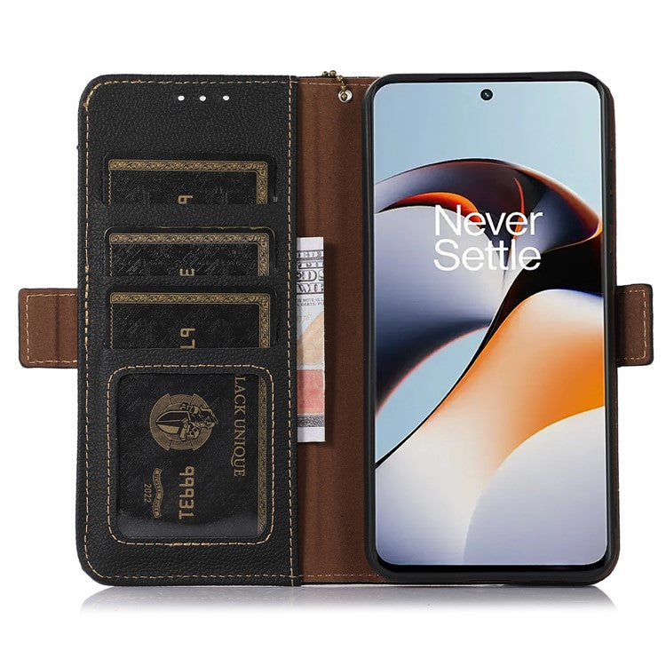 TJ for OnePlus Ace 2 5G / 11R 5G Wallet Phone Cover RFID Blocking Genuine Cow Leather Stand Protective Phone Case - Black